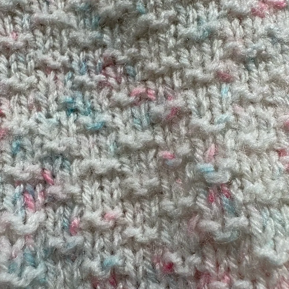 Baby Pastel Pink Blue White Knit Cardigan 6-9M Hidden Snap Button Placket EUC
